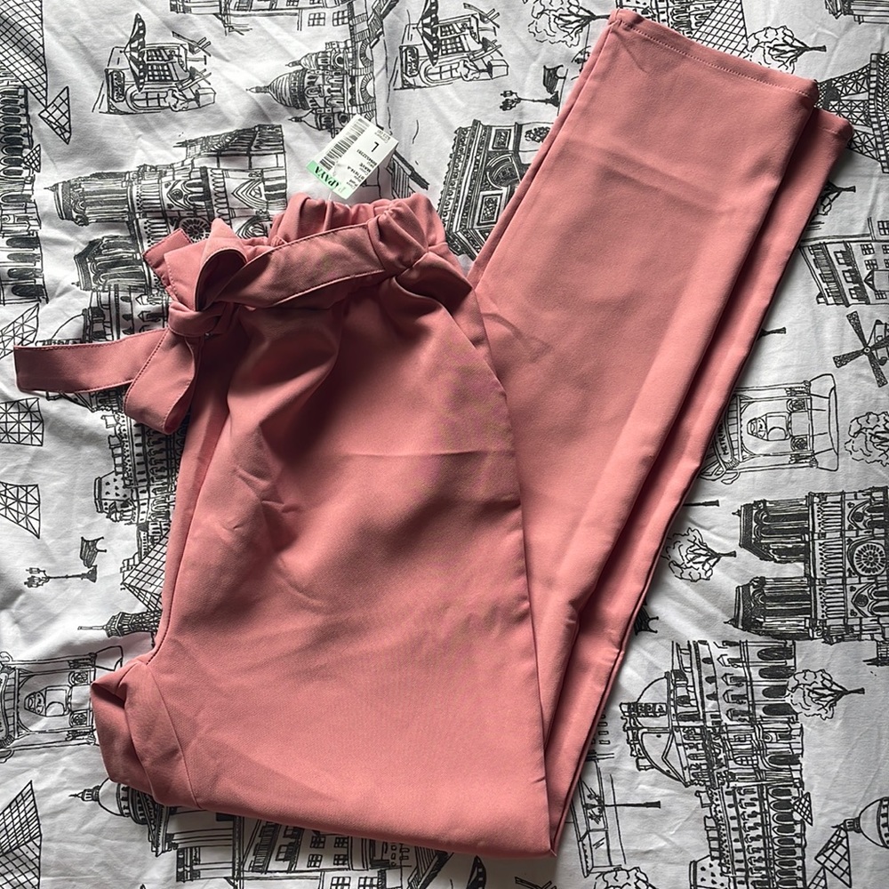 Pink High-Waisted Stretch Pants